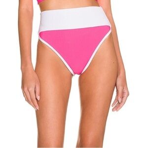 New! Beach Riot Emmy pink white ribbed high waisted bikini bottom 24916